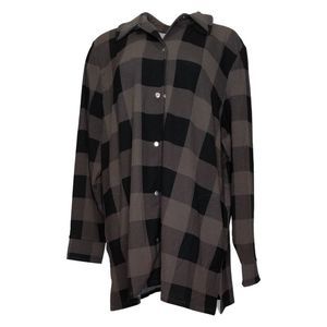 Belle by Kim Gravel Women's Top Sz XL Buffalo Check Brushed Knit Gray A459399